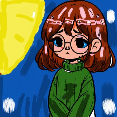 sad girl with glasses in a sweater