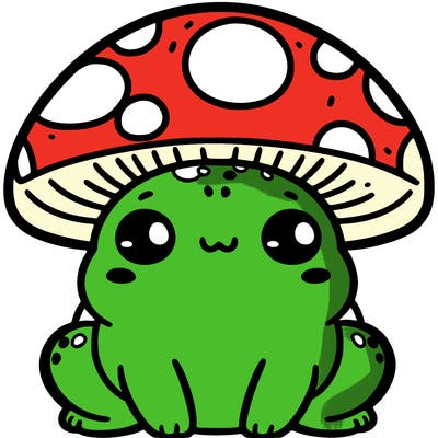 a cute chubby frog with a mushroom hat