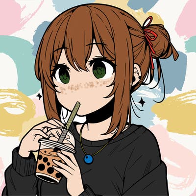 manga character drinking boba