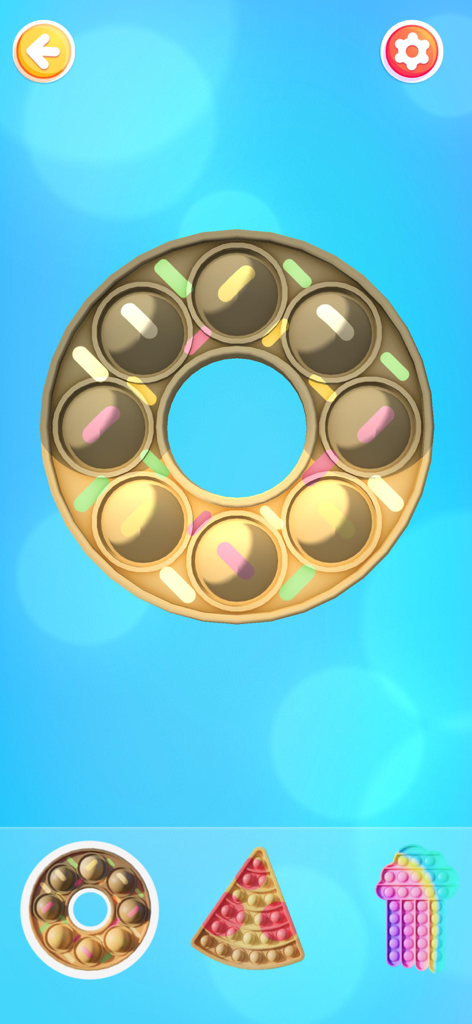Bubble Pop: Tap Bubbles Game - Jouet fidget pop it en forme de beignet sur l'écran d'un jeu mobile