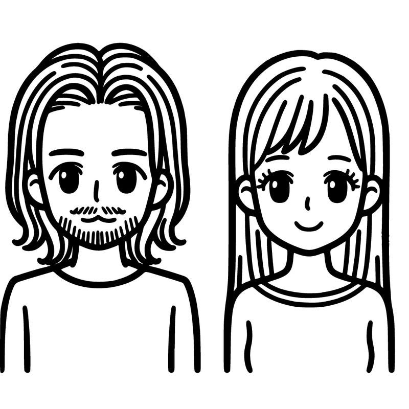 man with long hair and woman with short straight hair