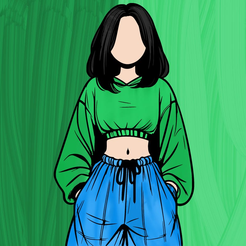 realistic girl faceless with baggy pants and a crop top