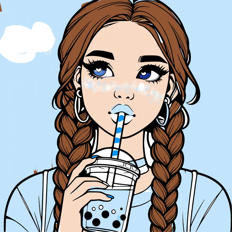 realistic girl with braided hair drinking boba
