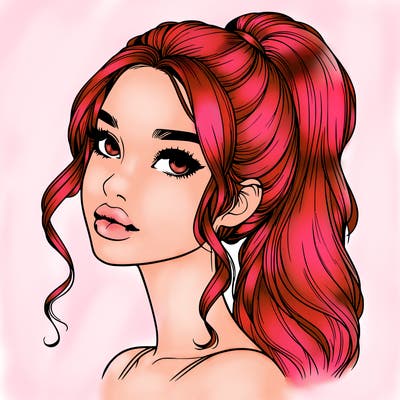 realistic girl with a ponytail on her hair and lips