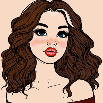 realistic girl with wavy hair and lips