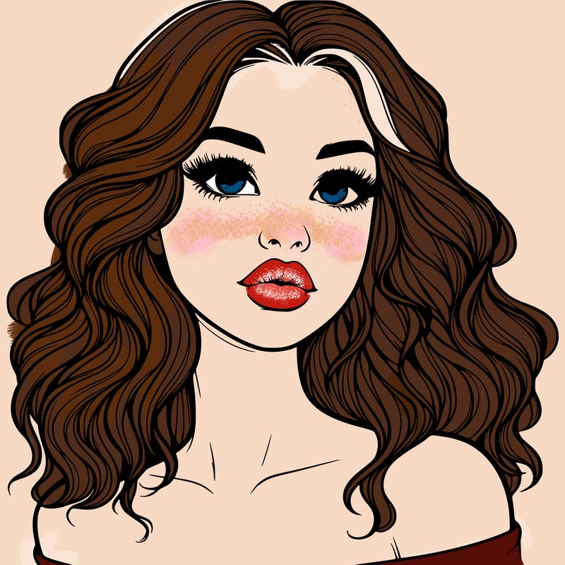 realistic girl with wavy hair and lips