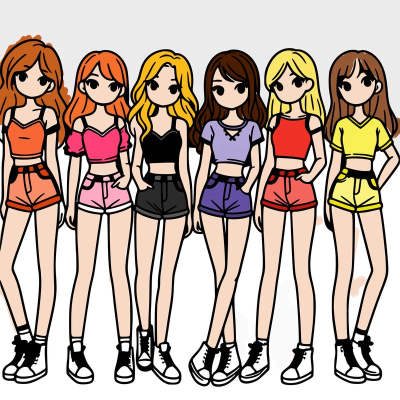 a group of girls wearing crop tops and shorts