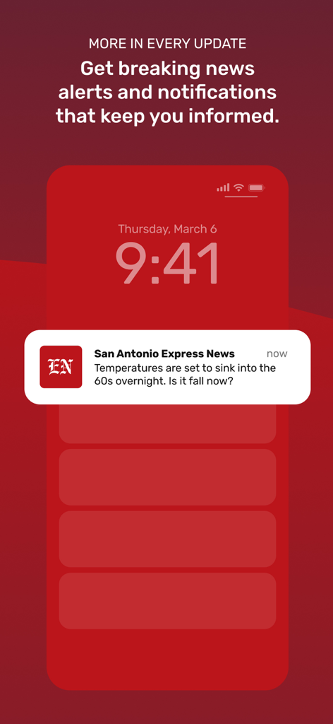 San Antonio Express-News - Pantalla de bloqueo de un teléfono inteligente que muestra una notificación de alerta meteorológica de la aplicación San Antonio Express-News.