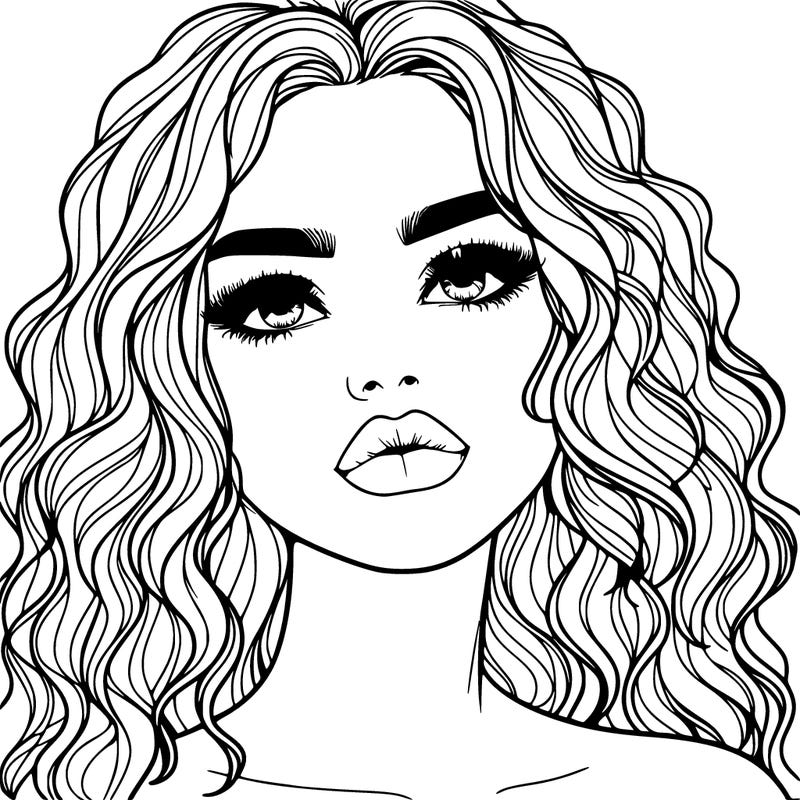 a realistic girl with wavy hair and lips