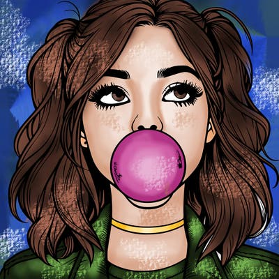 realististic girl blowing bubble -gum
