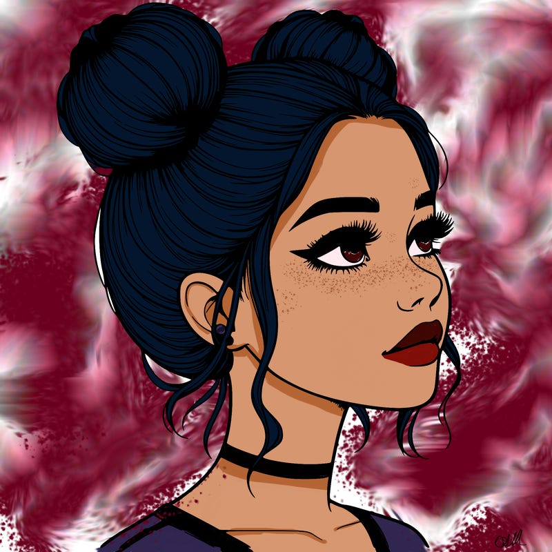 realistic girl with buns on the top of her head