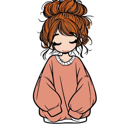 girl with baggy sweatshirt and messy bun