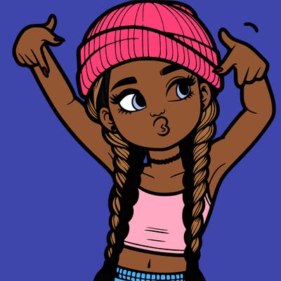 realistic teenage girl with braids and a beanie and crop top doing 🫶🏼