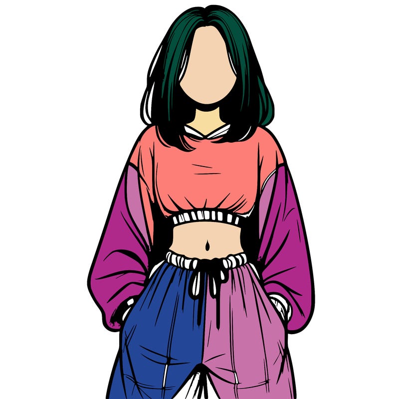 realistic girl faceless with baggy pants and a crop top