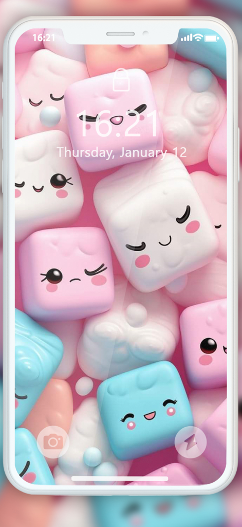 Cute Girly Wallpaper 4k - Cute kawaii marshmallow character wallpaper on a mobile phone lock screen