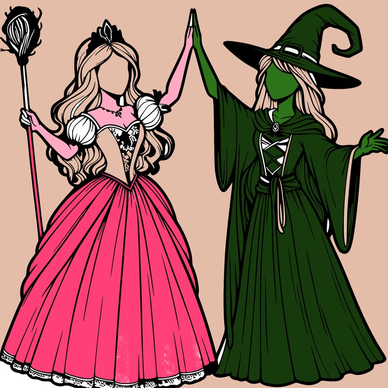 detailed realistic split of a princess and a witch