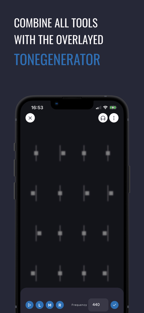 neurally -brain based training - Neurally app interface showing the overlayed tone generator tool for brain based training.