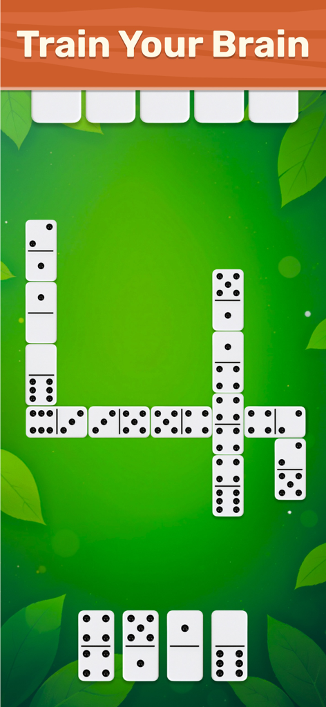 Classic dominoes game match with large easy to read tiles and train your brain banner.