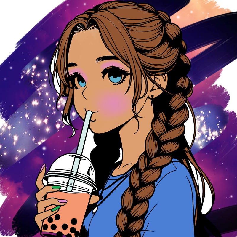 realistic girl with braided hair drinking boba