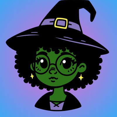 a black person who is a witch and has glasses