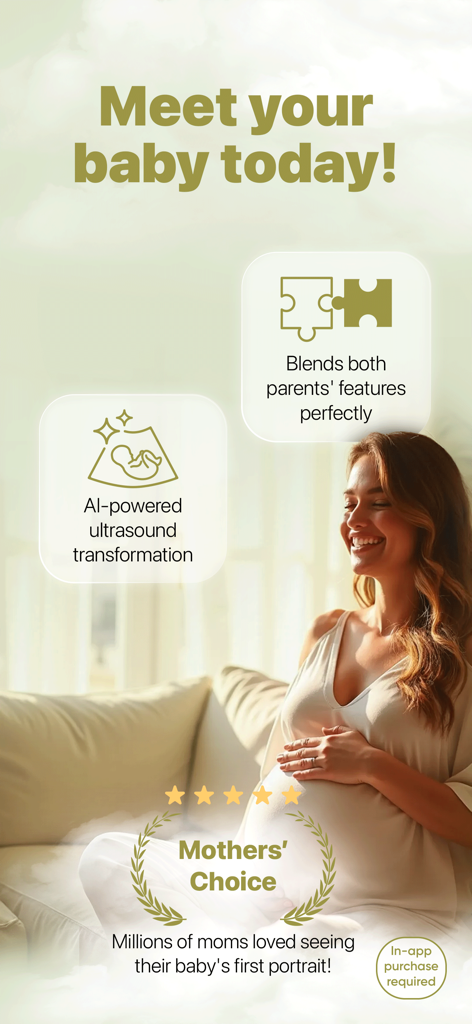 Ultrasound to Photo AI - Una mujer embarazada feliz aparece en la promoción de la aplicación IA de Ultrasonido a Foto
