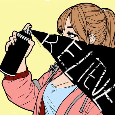 a realistic girl spray, painting