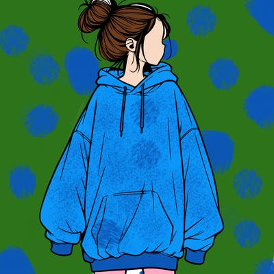 realistic girl with a oversized sweatshirt on and a bun