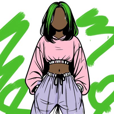 realistic girl faceless with baggy pants and a crop top