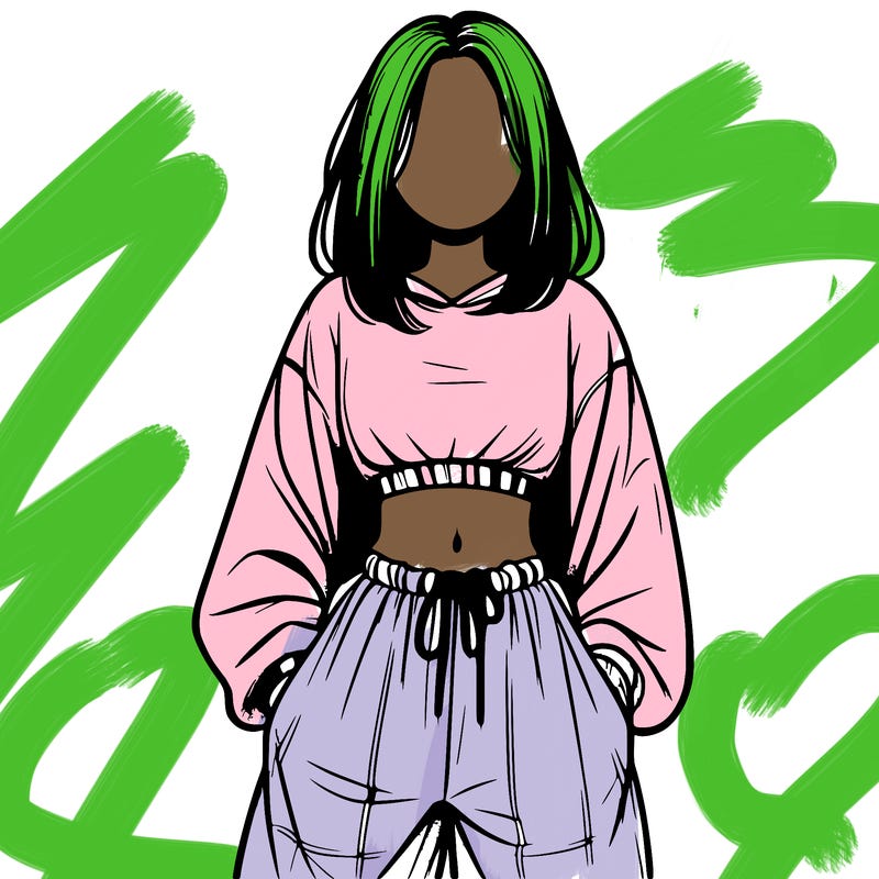 realistic girl faceless with baggy pants and a crop top