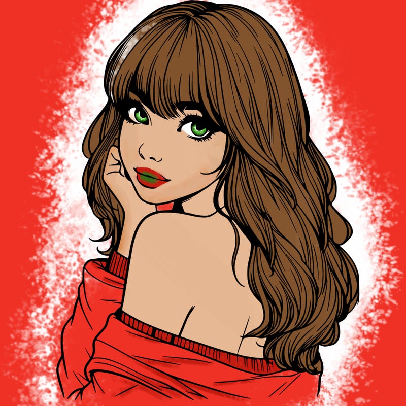 realistic girl with bangs looking over her shoulder