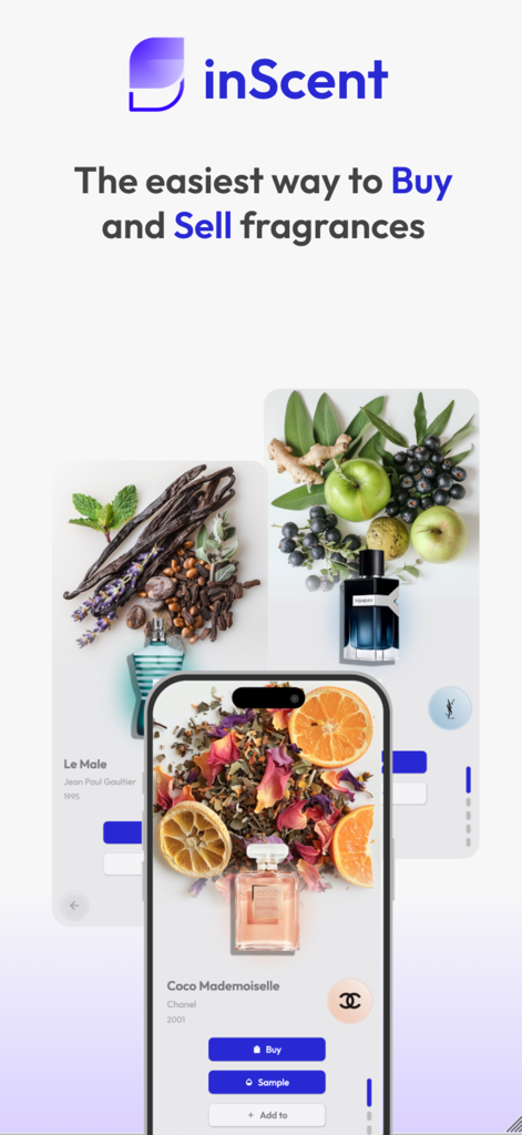 inScent - inScent app interface for buying and selling luxury perfumes and colognes.