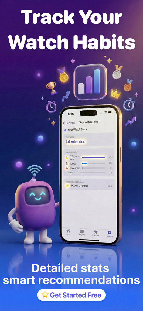 Stream Master: IPTV M3U Player - Ein iPhone-Bildschirm mit Gewohnheiten beim Ansehen und detaillierten Streaming-Statistiken in der Stream Master IPTV-App.