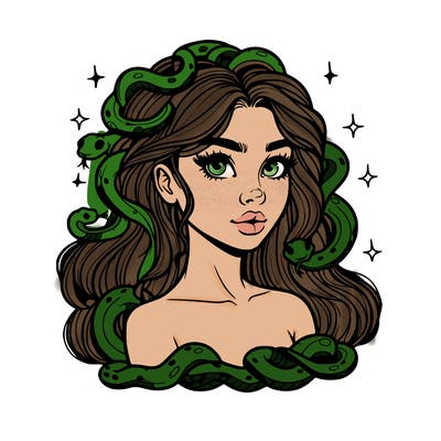 realistic girl with snakes as hair