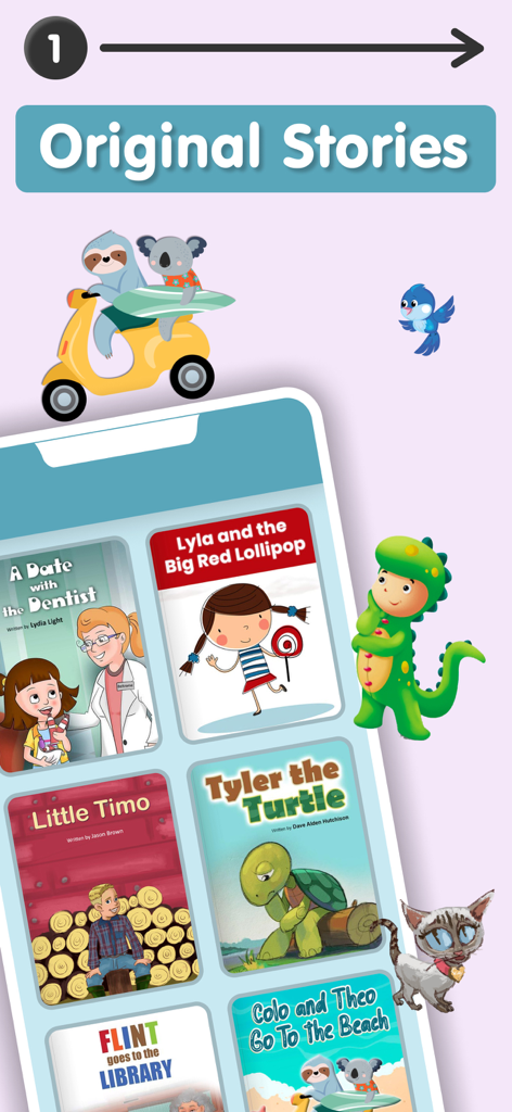 Digital library showcasing various original children's storybooks for first grade readers.