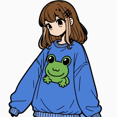 girl wearing frogging sweatshirt
