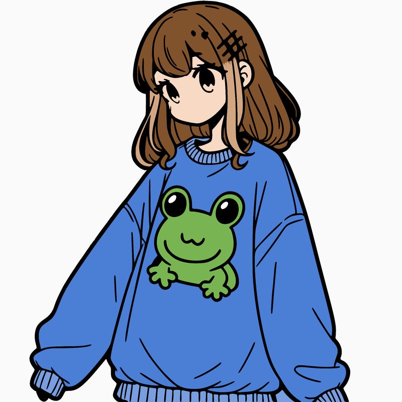 girl wearing frogging sweatshirt