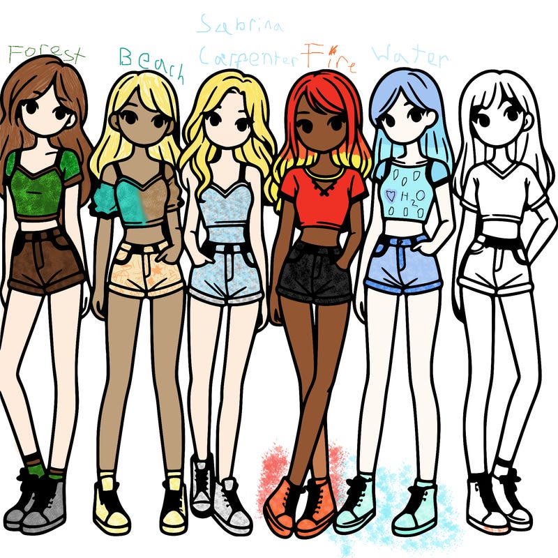 a group of girls wearing crop tops and shorts