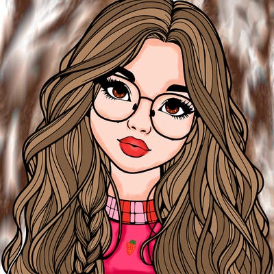 girl with long hair and freckles and glasses realistic