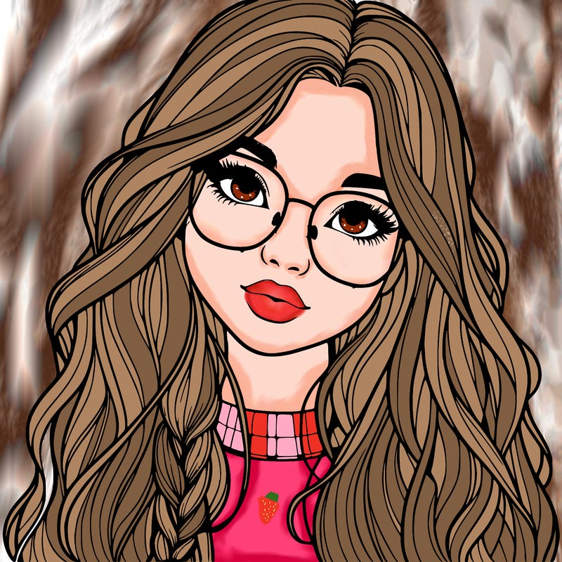 girl with long hair and freckles and glasses realistic