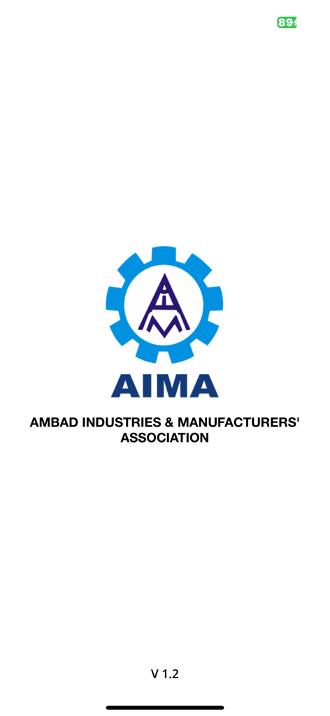 AIMA Connect - Pantalla de inicio de la aplicación AIMA Connect con el logo de Ambad Industries and Manufacturers Association