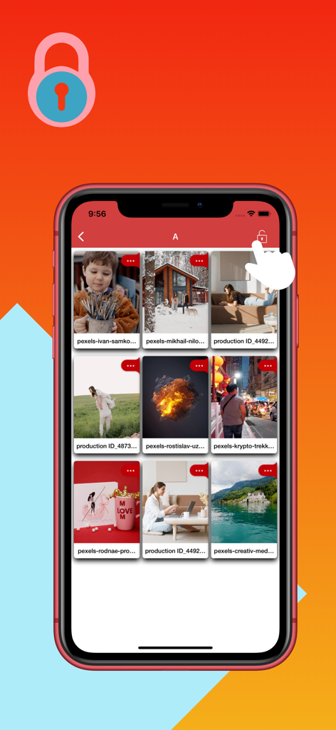 iPhone interface of MX Player app showing a locked video folder for media privacy