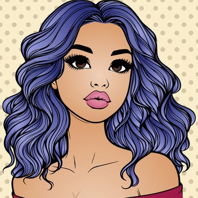 realistic girl with wavy hair and lips