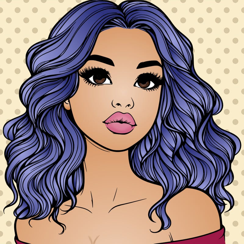 realistic girl with wavy hair and lips