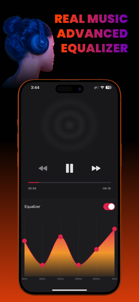 Erweiterte Equalizer-Oberfläche in der Volume Booster Musikplayer-App