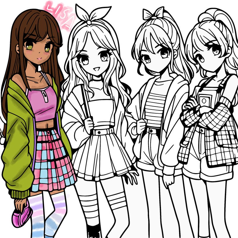 teen manga girls group of 4