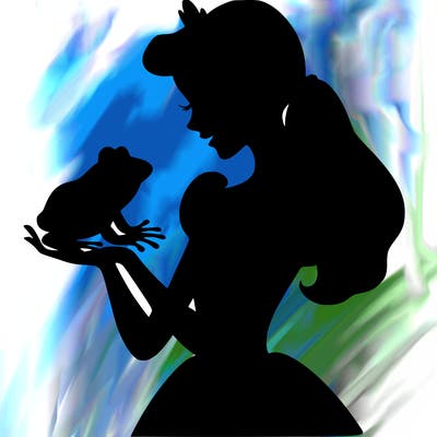 a shadow of a princess holding a frog realistic