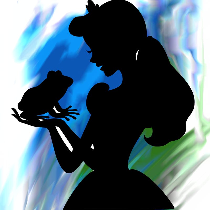 a shadow of a princess holding a frog realistic