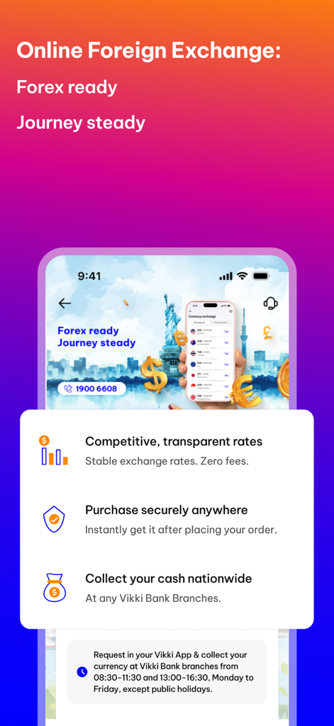 Vikki - Ngân hàng Số - Vikki Digital Bankオンライン外国為替インターフェース、通貨レートと安全な購入機能を表示