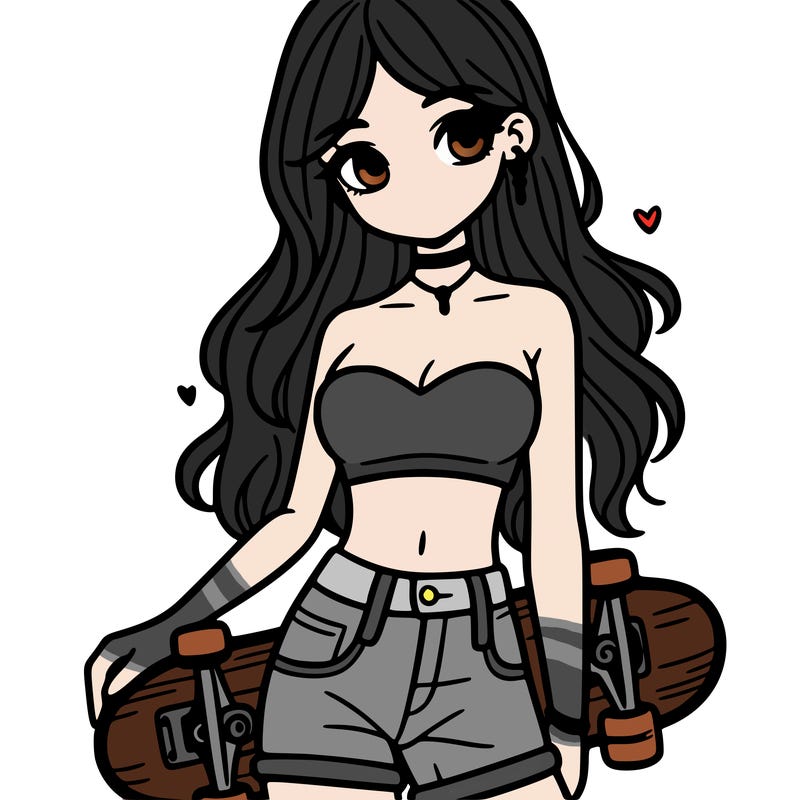 girl wearing crop top with skateboard