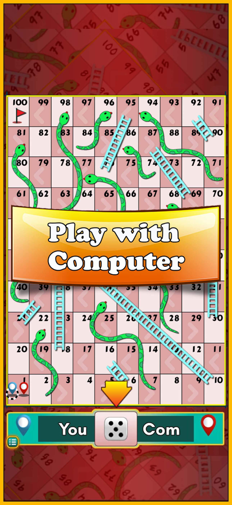 Snakes and Ladders King - Pantalla de juego de Rey de Serpientes y Escaleras contra ordenador